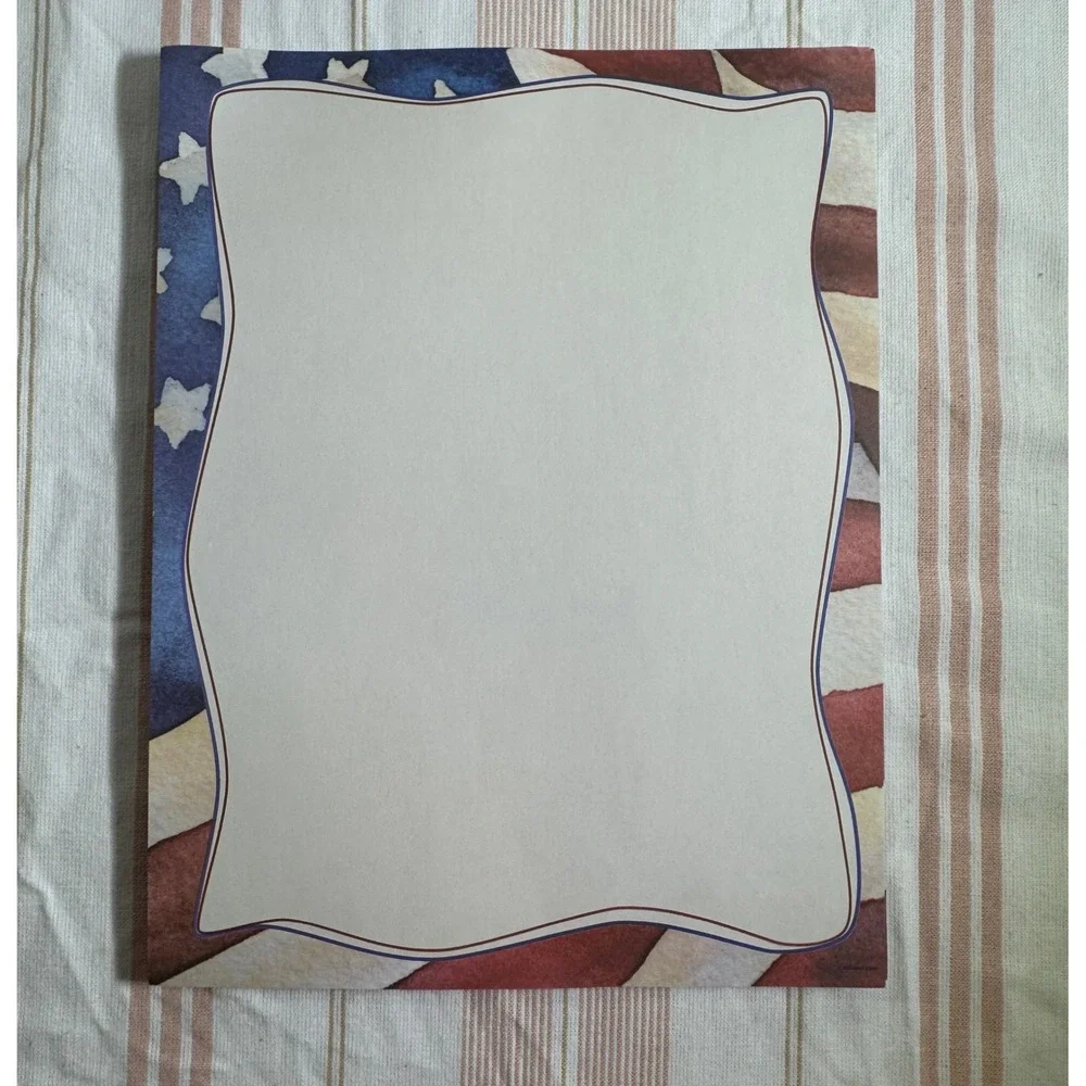 American Flag Patriotic Stationery Paper Watercolor Stars Stripes Letterhead